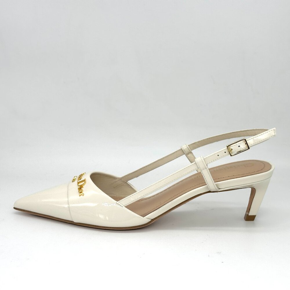DIOR MY 50 Patent Leather Slingback Sandals Kitten Heels Pumps Shoes Ivory - Picture 4 of 16